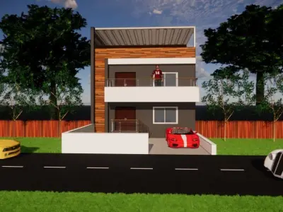 3D model house with car 3D model