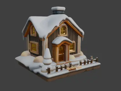 Snow-Covered House  Game-Ready 3D Model with PBR Textures Low-poly 3D model