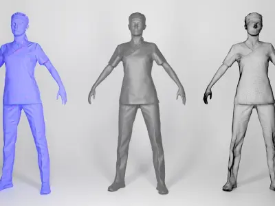 Young woman in a blue surgical suit ready for rigging 217 Low-poly 3D model