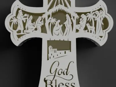 nativity wall cross - can add light inside 3D print model