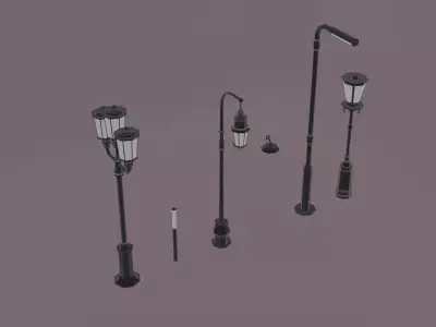 6 Low-Poly Street Lights With Textures Unity Free low-poly 3D model