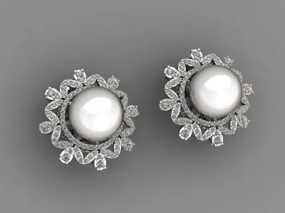  Diamond And Pearl Earrings 3D Print Model 3D print model