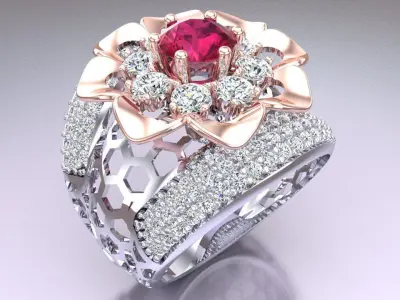 Mesh flower ring - Italian rings - Womens Rings - N6788 3D print model
