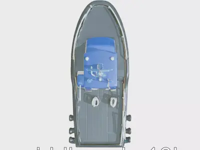 Blue Coast Guard Boat with Sharp Bow and Round Spotlights Low-poly 3D model