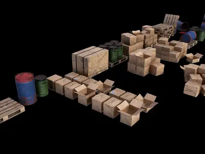 Warehouse Set dirt PBR Game Ready Low-poly 3D model