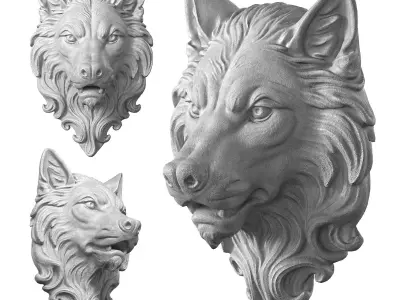 Wolf Head Sculpture Low-poly 3D model