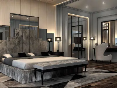 Modern Hotel Room Design Low-poly 3D model