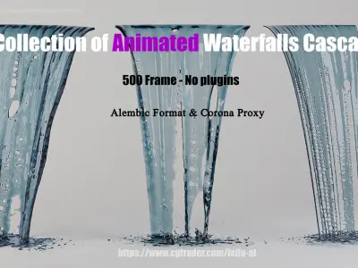 collection of Animated tall waterfall Fountains cascade  3D model