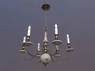 Chandelier Game Ready with four candles hanging from it Low-poly 3D model