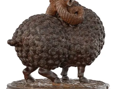 Wooden Sheep Statue - Rustic Animal Sculpture 3D Model 3D model