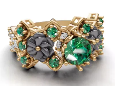 Floral Cluster Ring Sculpted Flower CAD for Printing 3D print model