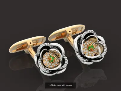 set  ring earrings cufflinks rose with stones 3D Model Pack
