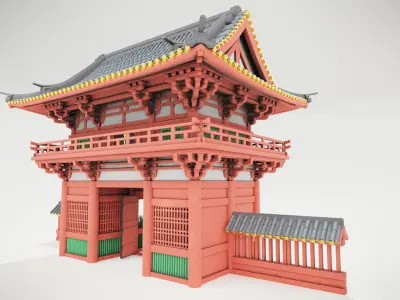 Japanese temple Low-poly 3D model
