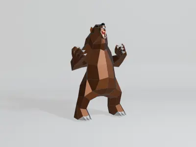 Polygonal Angry Bear Low-poly 3D model