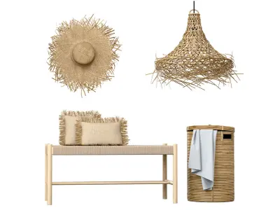 Wicker bamboo decor bathroom set 01 3D model