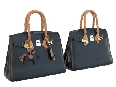 Hermes Birkin Black Bag with accessories Low-poly 3D model
