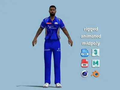 A-Pose Rigged Hardik Pandya 3D model