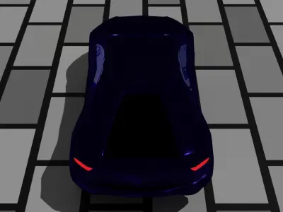 Lowpoly car 3D model on brick road Low-poly 3D model