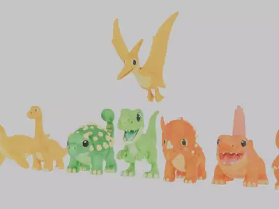 Cute Cartoon Dinosaur Pack Low-poly 3D model