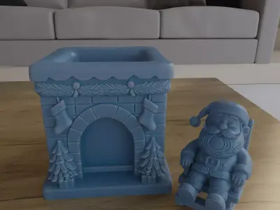 Santa Sleeping Fireplace Planter Candy Container STL 3D Model 3D print model