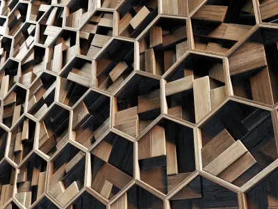 Hexagon panel wood rail frame n1 3D model