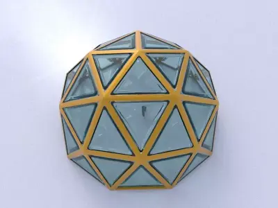 Geodesic dome structure with frame and glass panels 3D model