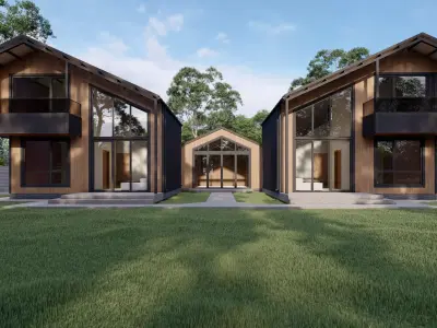 Villas - Wood and Metal RAL7016 3D model