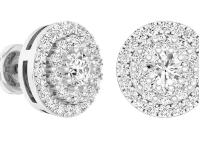 AV 297 White Diamond Ladies Halo Style Stud Earrings 3D print model