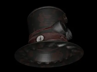 Steampunk Hat old style card Low-poly 3D model