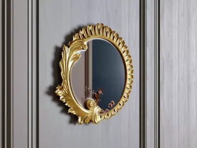 Ornate Round Baroque Mirror 3D model