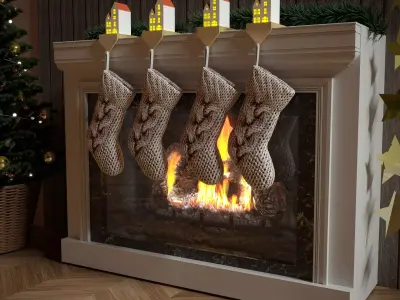 Cristmas fireplace with stockings 3D model