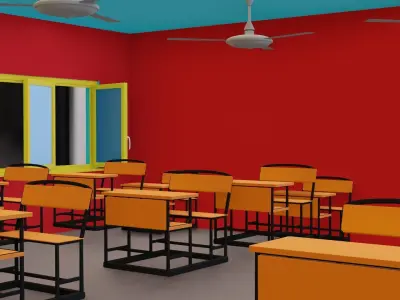 Cartoon classroom 3D Model LOW POLY  Low-poly 3D model