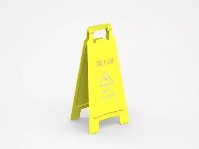 Yellow Warning Sign Barrier About Wet Floor 3D model