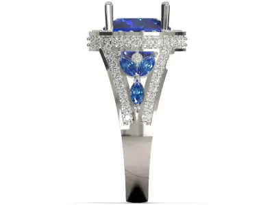 Luxury Blue Sapphire Gold Ring Ready for 3D Manufacturing 3D print model