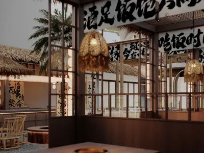 Modern outdoor dining barbecue restaurant hot pot restaurant 3D model