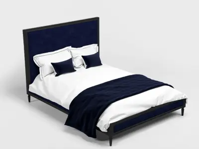 Luxury Velvet Upholstered Bed 3D model