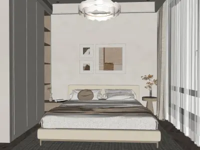  Modern cozy bedroom interior scene 3D model