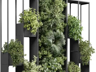 plants set partition in metal  Vertical graden wall decor box Low-poly 3D model