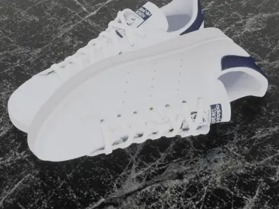 Adidas 3D Shoes - White - Blue Stan Smith Series Low-poly 3D model