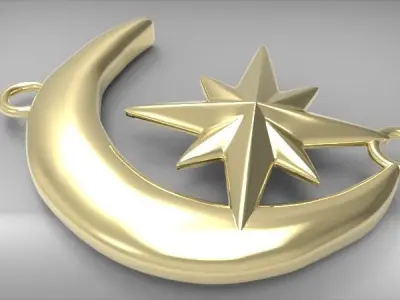 Crescent Moon North Star Necklace Charm Pendant Jewelry 3D print model