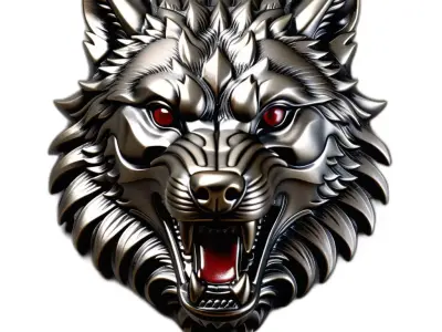 Ferocious Metallic Wolf Head Emblem Low-poly 3D model