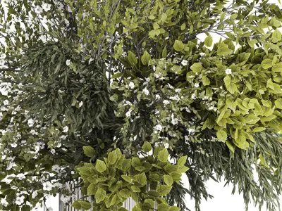 Lush bouquet of cherry blossom branches with sakura leaves 348 3D model