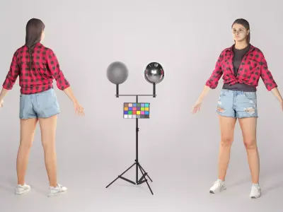 Stylish woman in a plaid shirt ready for animation 188 Low-poly 3D model