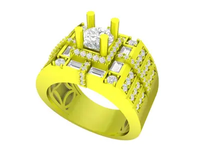 A7705 Korean Style Luxury Baguette Diamond Men Ring 3D print model