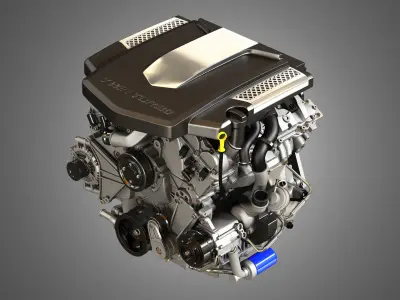 XTS Engine - V6 Twin Turbo Engine - With Interior Parts 3D model