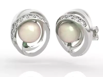 8mm pearl and diamond earrings 3D print model