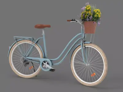 Bike with basket of flowers Low-poly 3D model