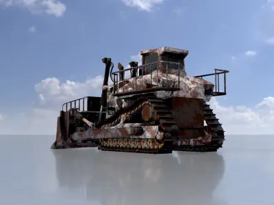 Hydraulic bulldozer tracked construction site vehicle rusty Low-poly 3D model