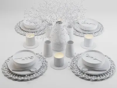 Tableware001 table setting with bowls of soup and candles 3D model