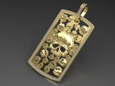 Pendant skull plate and diamonds 3D print model